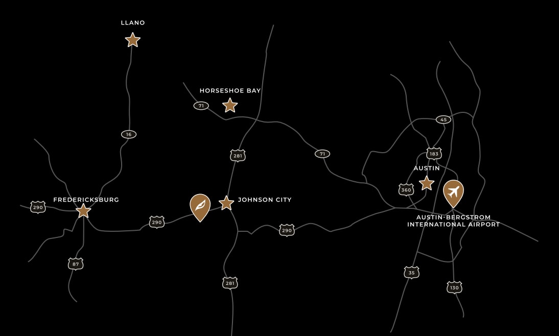Puerta del Lobo location map in Texas Hill Country